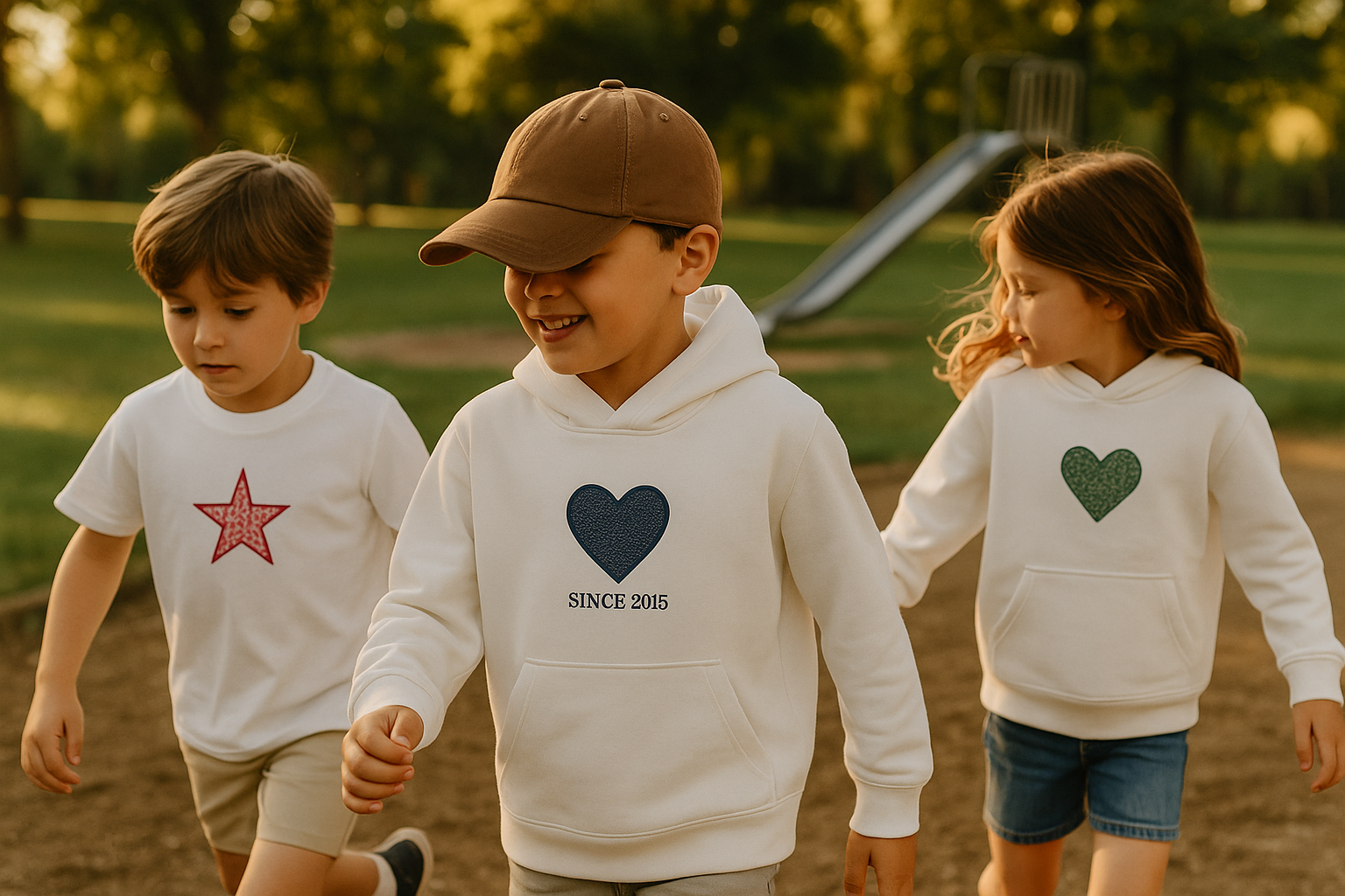 niños jugando con sus sudaderas personalizadas