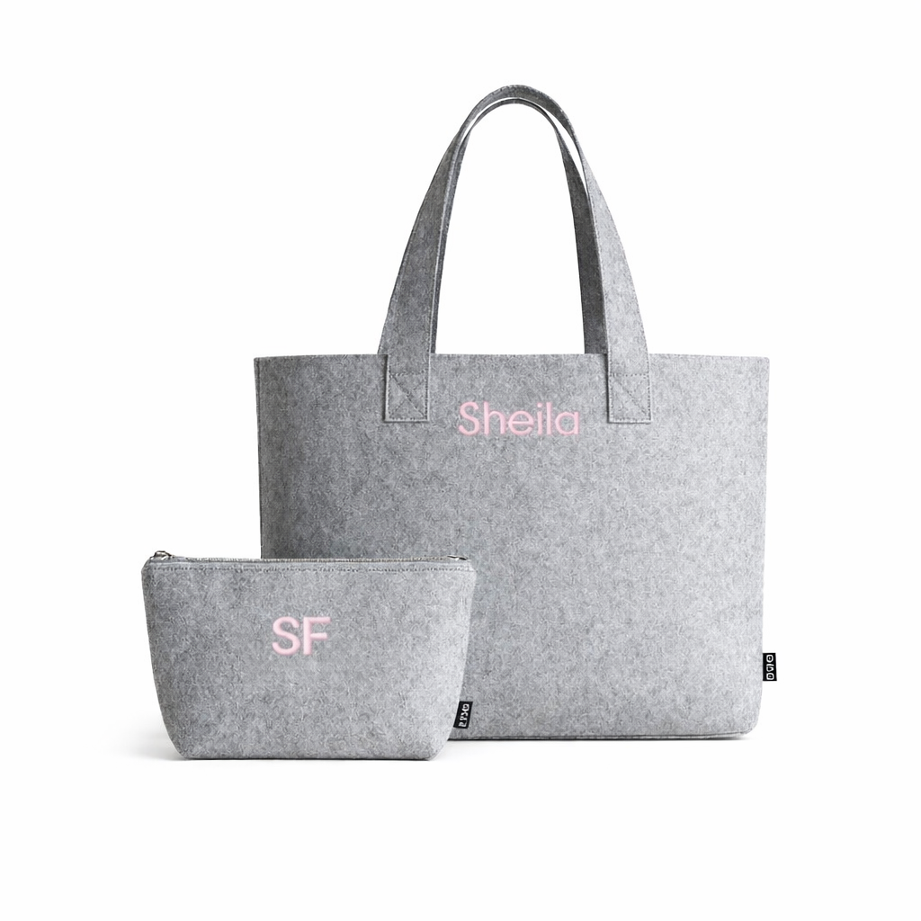 Pack de bolso y neceser grises de fieltro